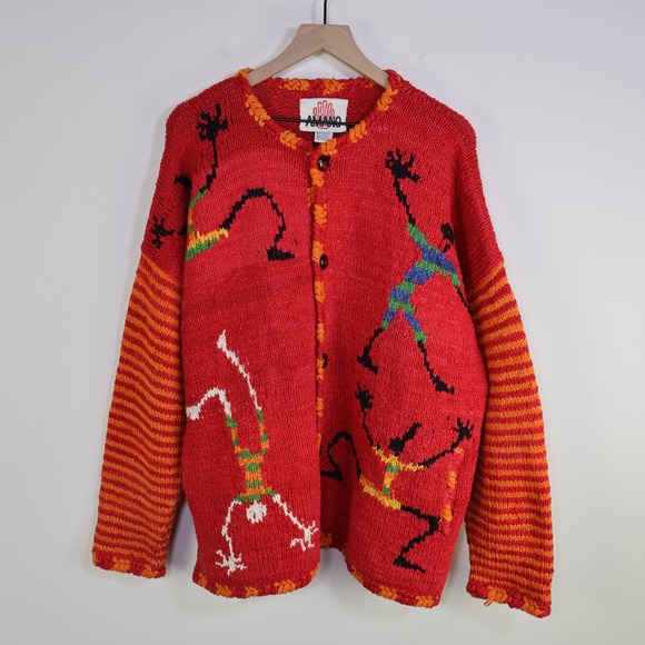 Amano Sweaters - Vintage Amano Hand Knitted Wool Cardigan XL RARE Folk Dancing Boho Art To Wear